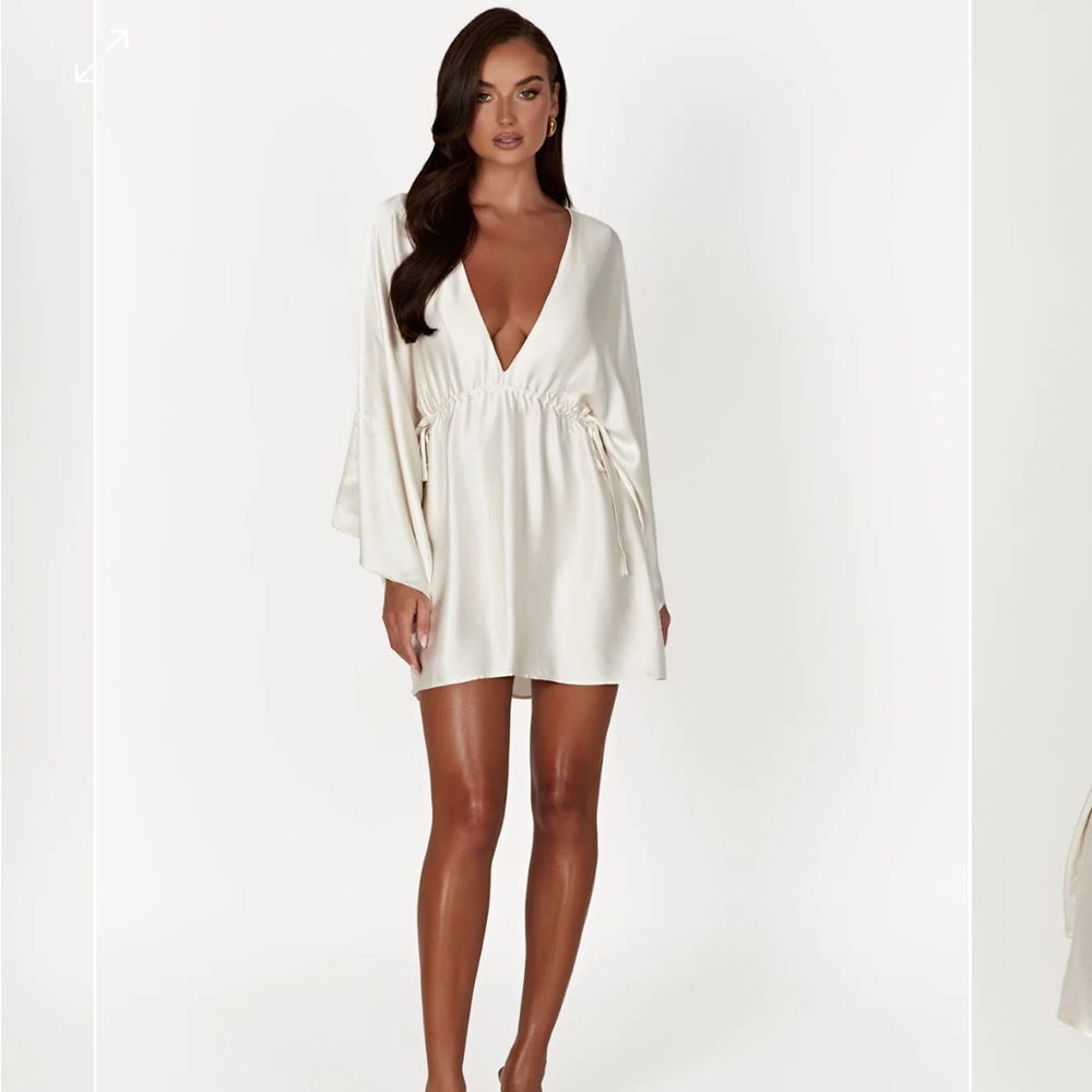 White silky v neck minidress from Meshki